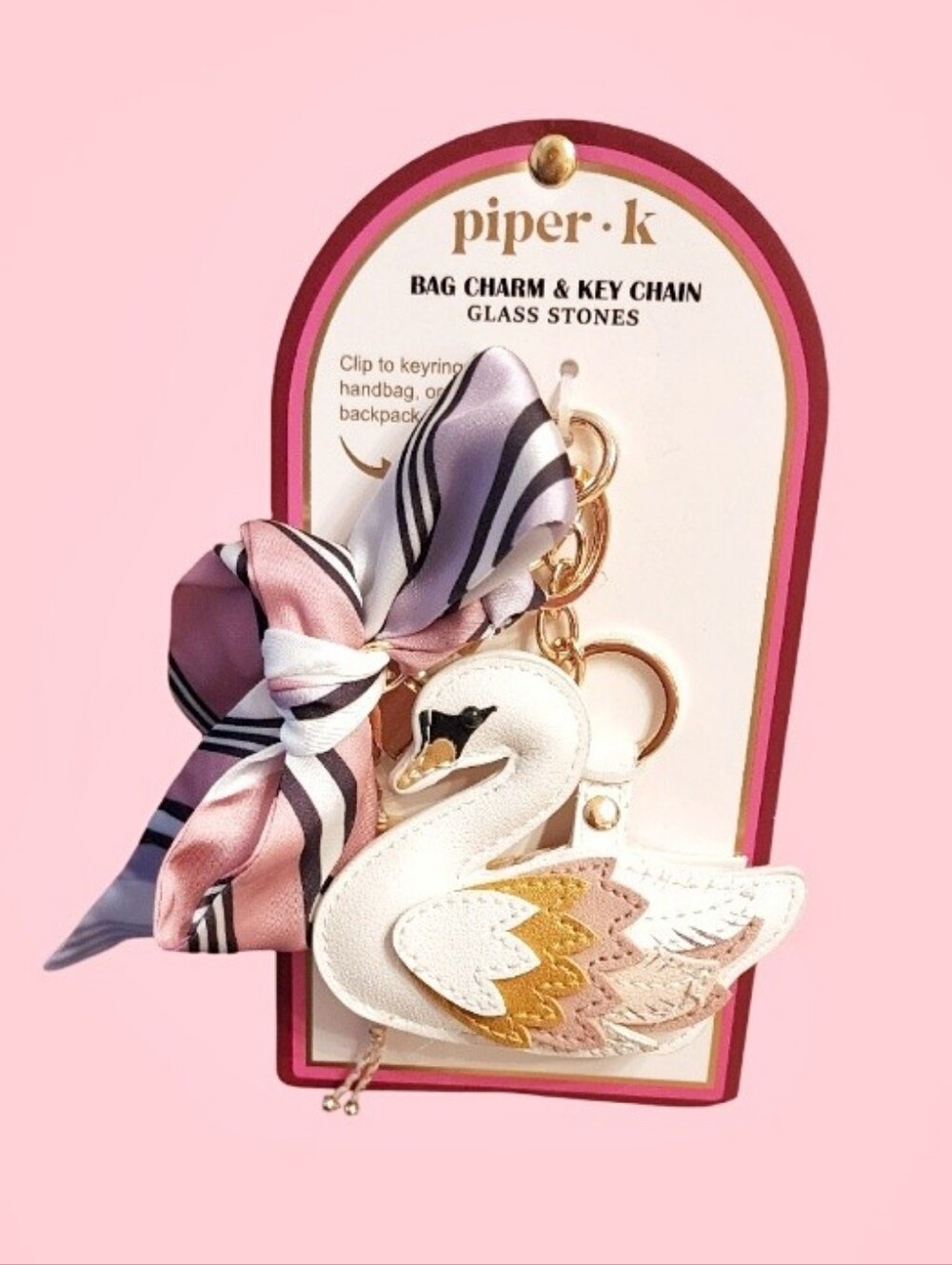 🦢Piper K White Swan Keychain With Gold And Pink Accents